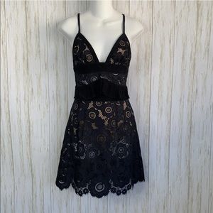 For Love Of Lemons Sonya Crop Top & Skirt Two Piece Sz S Black & Tan